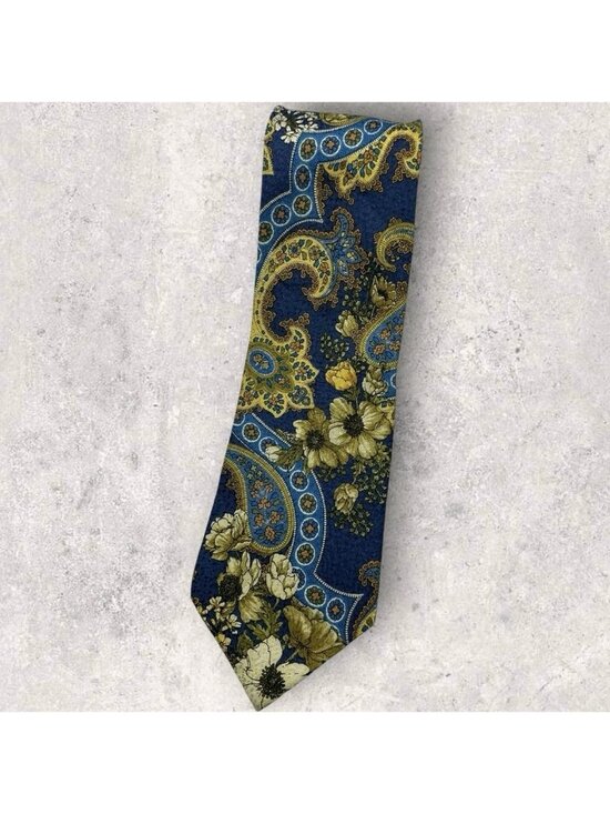 Kenzo Other - KENZO Silk Tie ITALY Blue Yellow Green Paisley Floral W:4" EUC